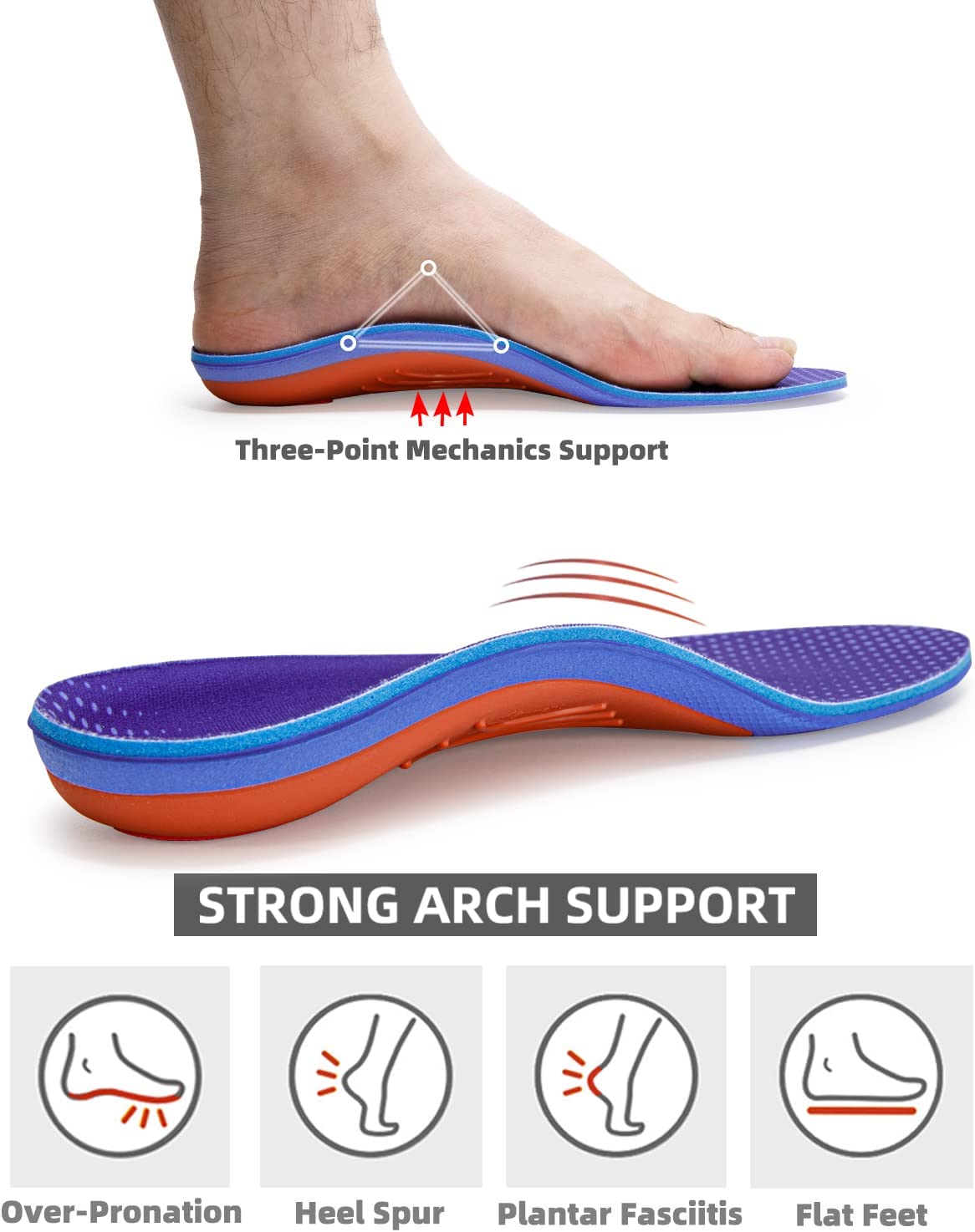 LARSARO Plantar Fasciitis Strong Arch Support Insoles (210+lbs) Heavy Duty Support
