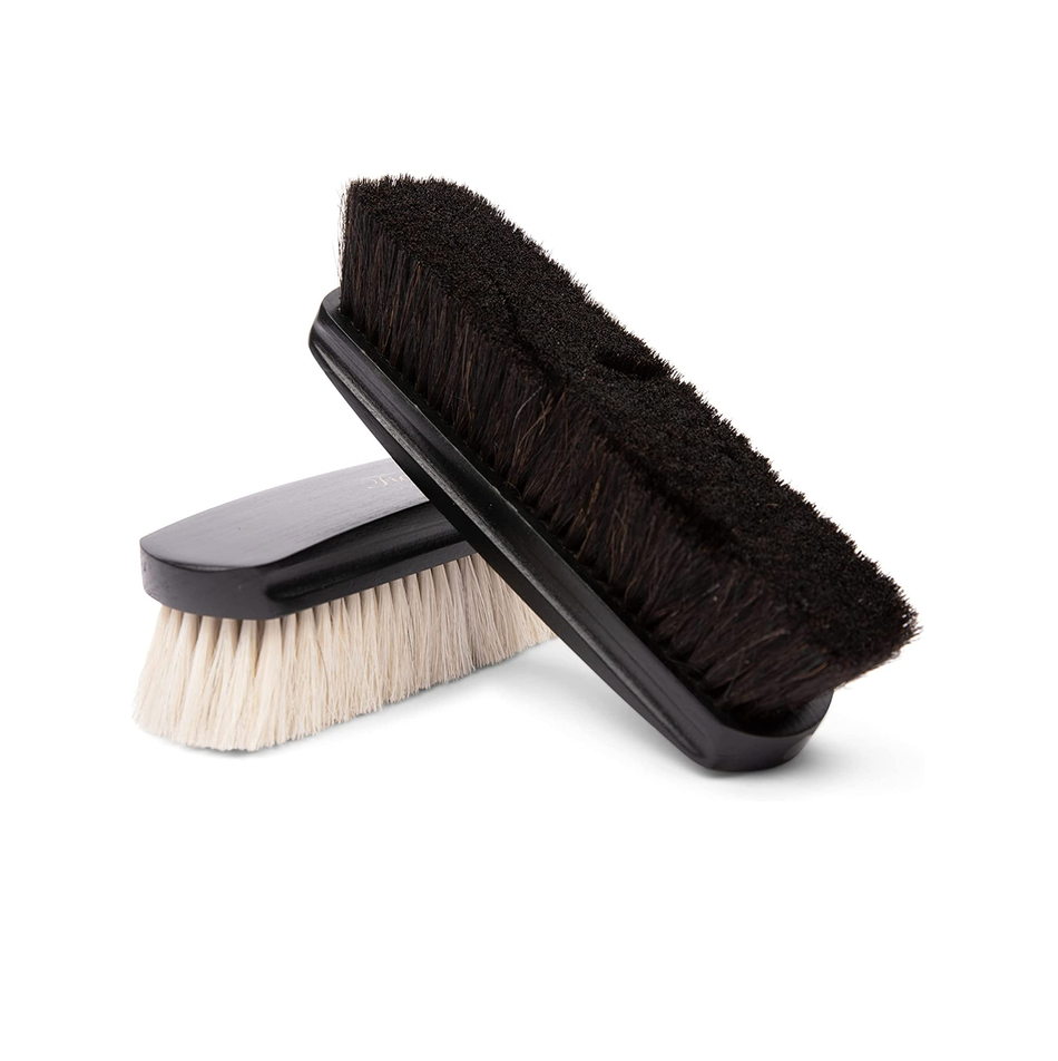Shoe Brush- 100% Horsehair Shoe Brush for Leather Shoes Boots- Large 8" Premium Shine Brush- Fiamme Combo