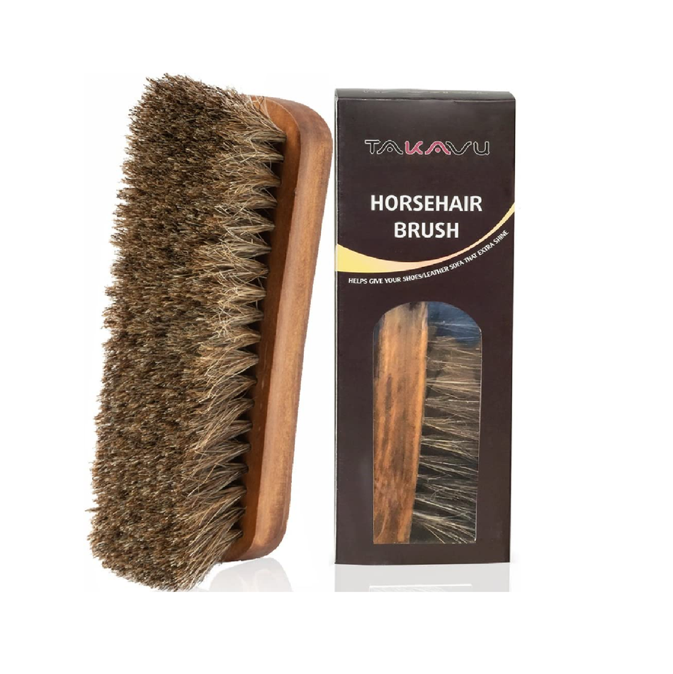 6.7" Horsehair Shoe Shine Brush - 100% Soft Genuine Horse Hair Bristles - Unique Concave Design Wood Handle - Comfortable Grip Anti Slip - for Boots Shoes & Other Leather Care #1
