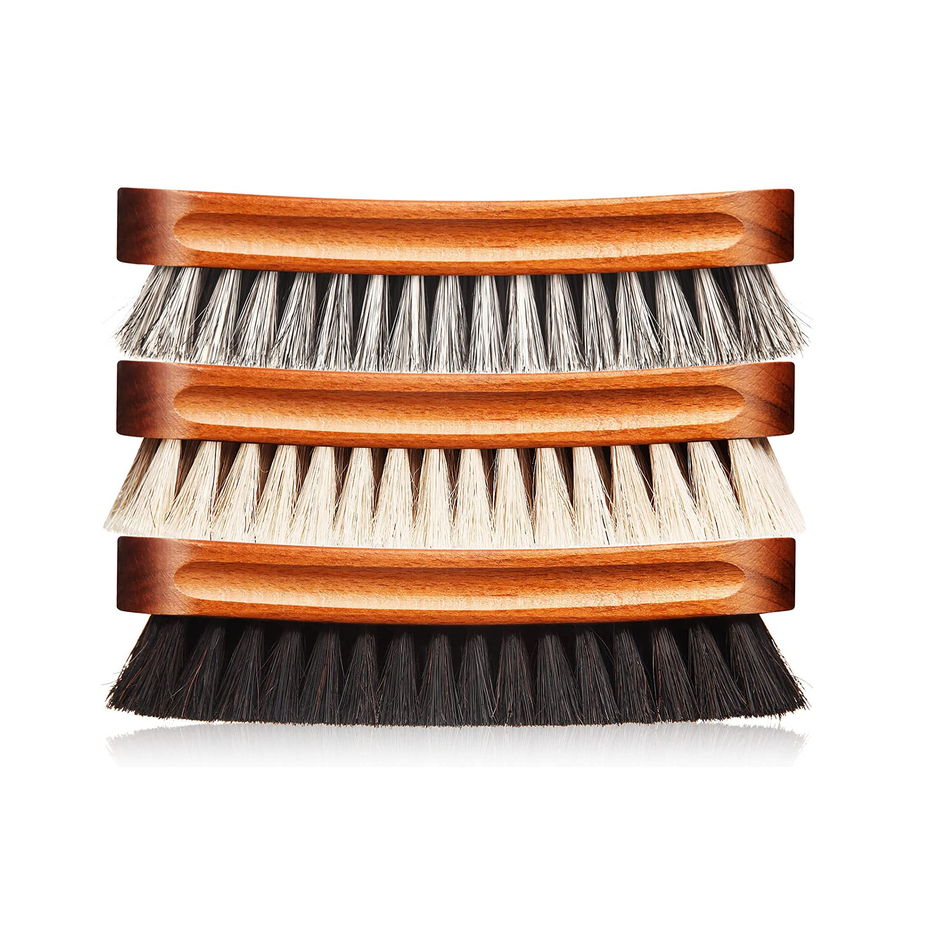 3 Pcs Horsehair Shoe Brush Kit Polishing Daubers Applicators Leather Care Brushes Shine Cleaning Brush(Shoe Brush Set C)