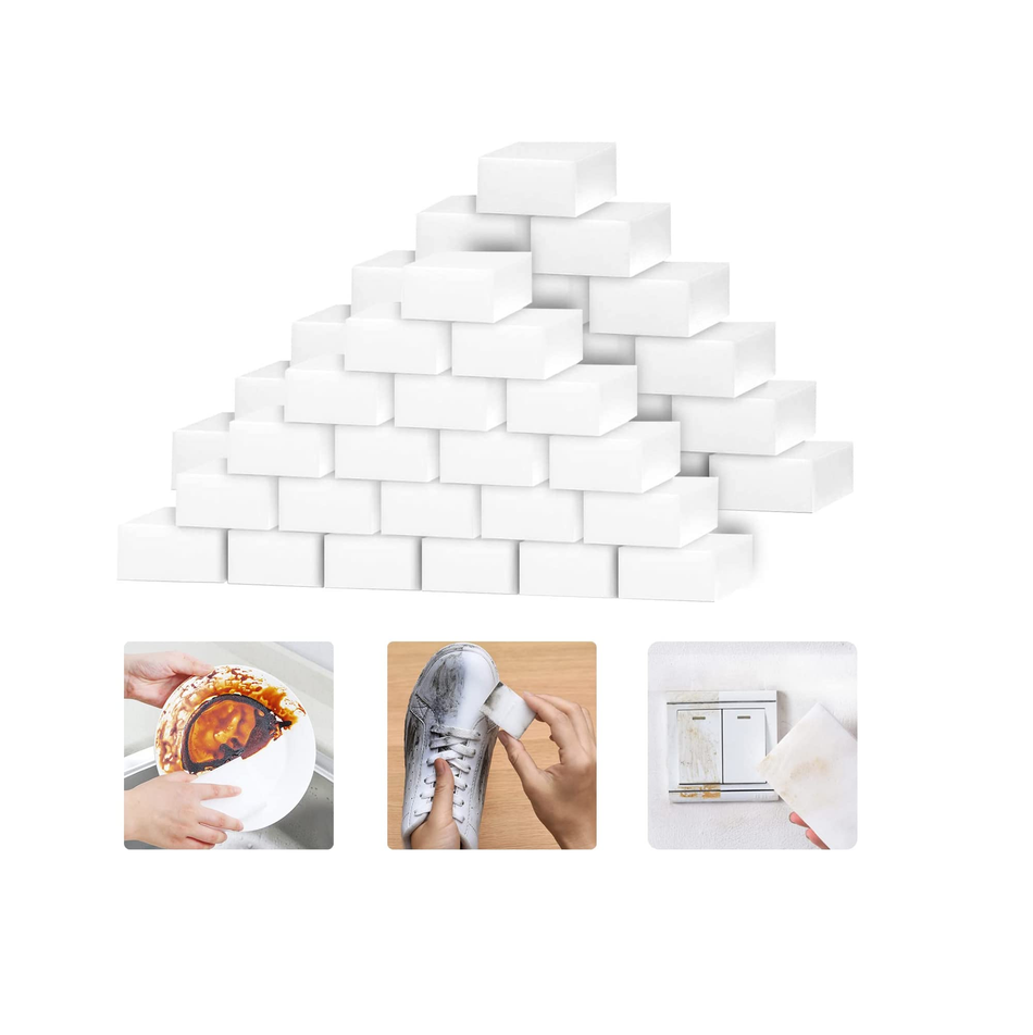 100 Pack Magic Sponges Eraser for Cleaning Premium Reusable Melamine Sponge Scrubber Foam Cleaning Pads for Kitchen Dishes Bathtub Baseboard Shoes