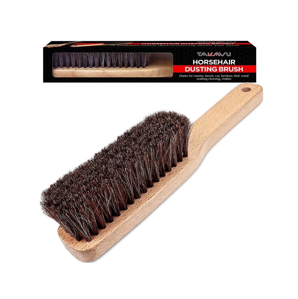 Horsehair Shoe Brush Boot Brush Hat Brush Hand Broom Brush by TAKAVU 100% Soft Genuine Horse Hair Bristles Long Beech Wood Handle for Cleaning Shoe