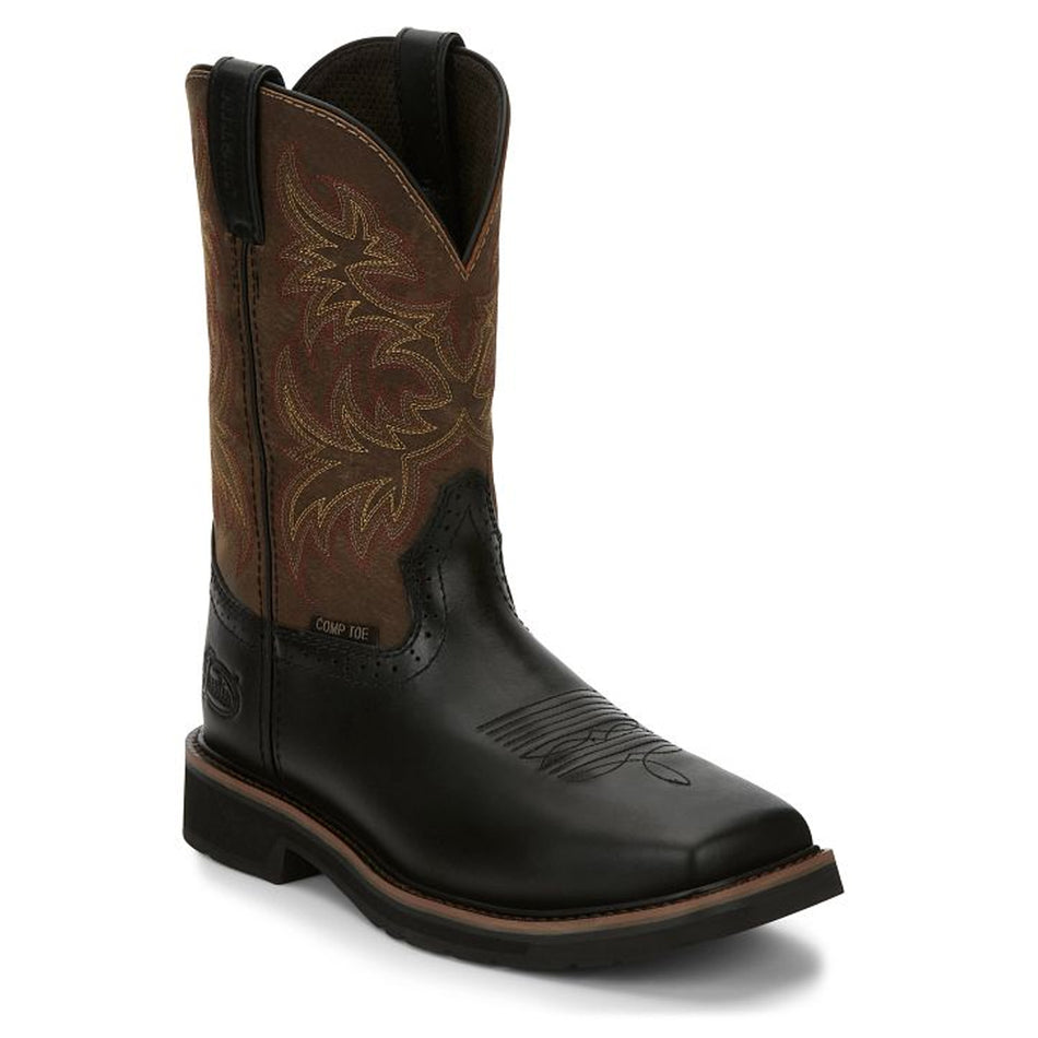 Justin Boot Back Men Footwear Work Pull-On Driller 11" Comp Toe Color Licorice (#SE4818)