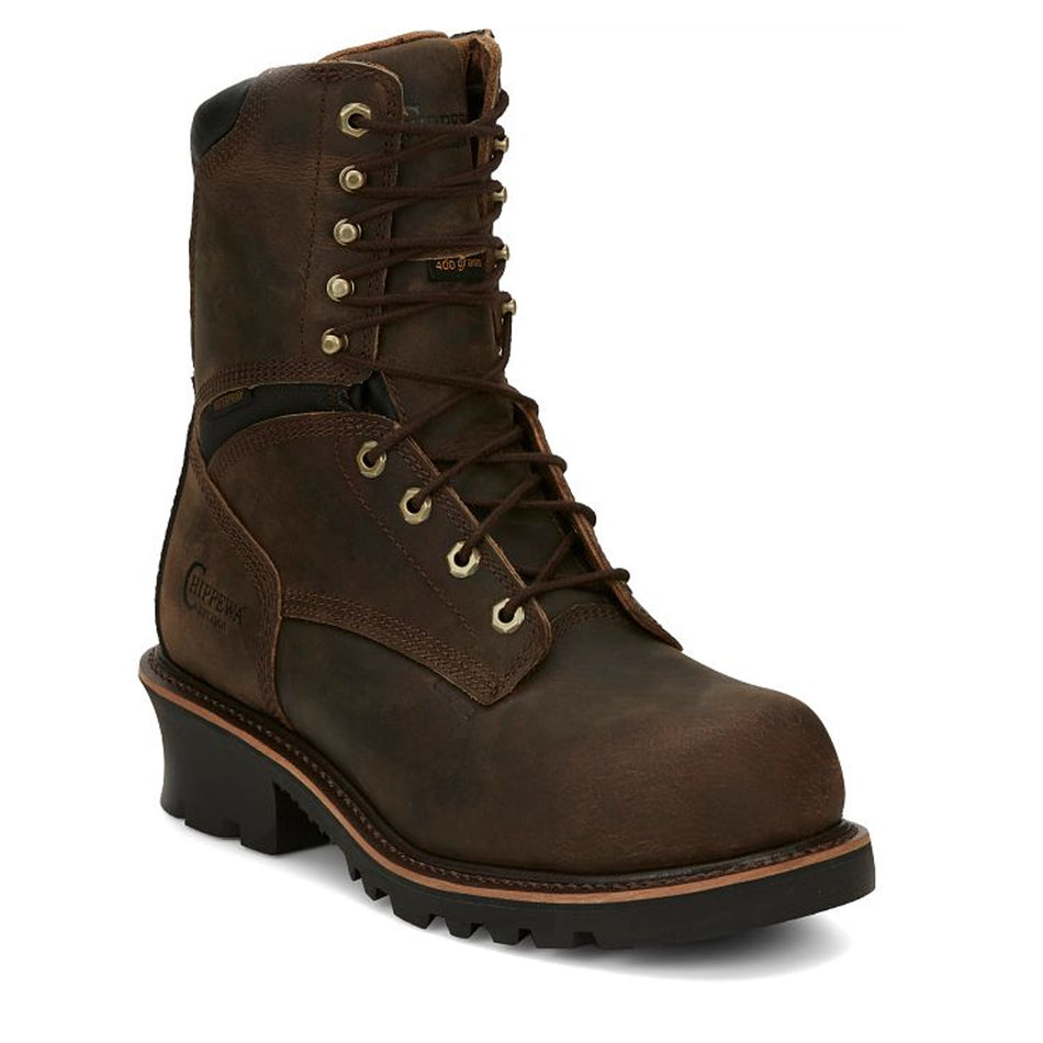 Chippewa Back Men's Footwear Loggers Sador 9" Waterproof Insulated Comp Toe Logger Color Buff Crazy Horse (#73233)