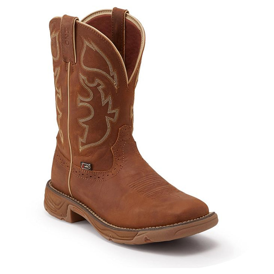 Justin Boot Back Men Footwear Work Pull-On Rush 11" Waterproof Color Saddle Tan (#WK4330)
