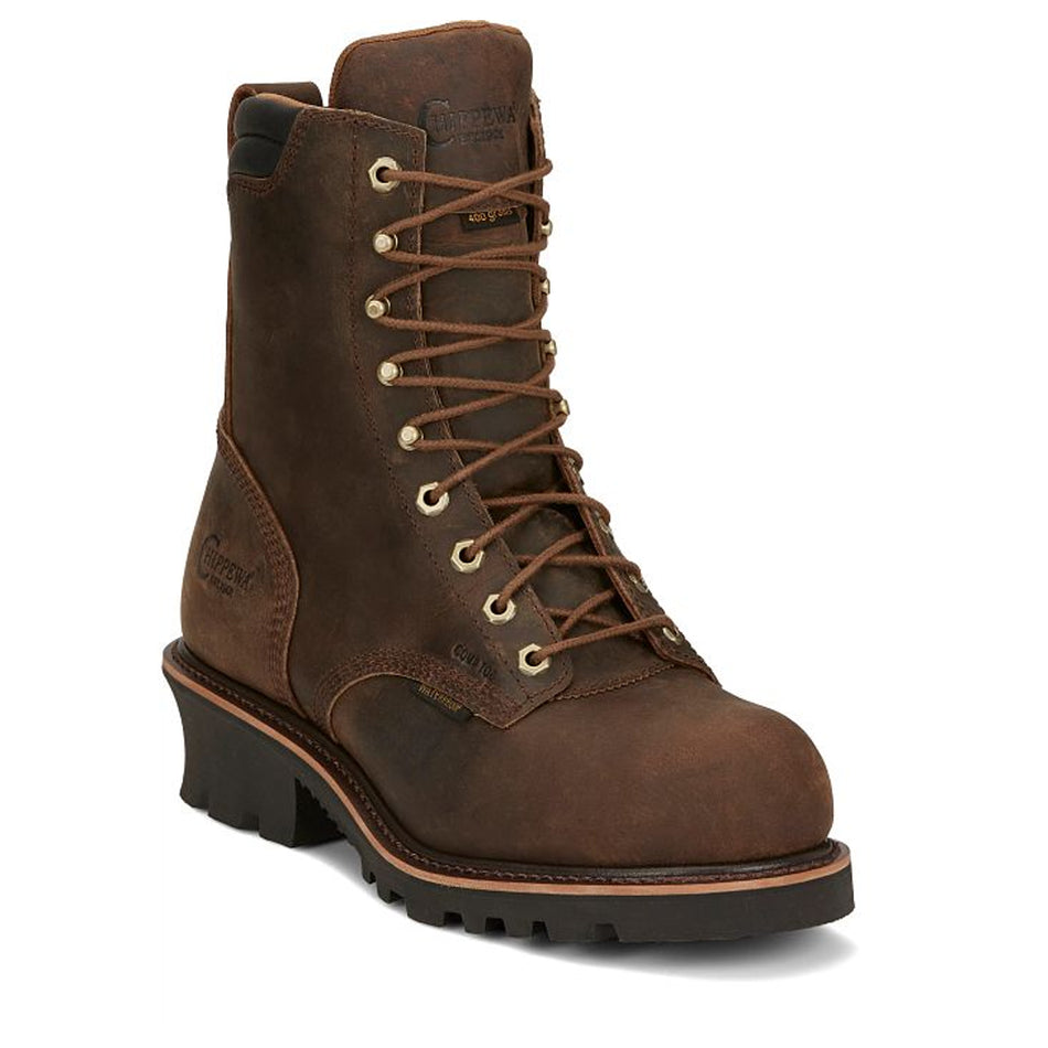 Chippewa Back Men's Footwear Loggers Valdor 8" Waterproof Comp Toe Insulated Logger Color Buff Crazy Horse (#73238)