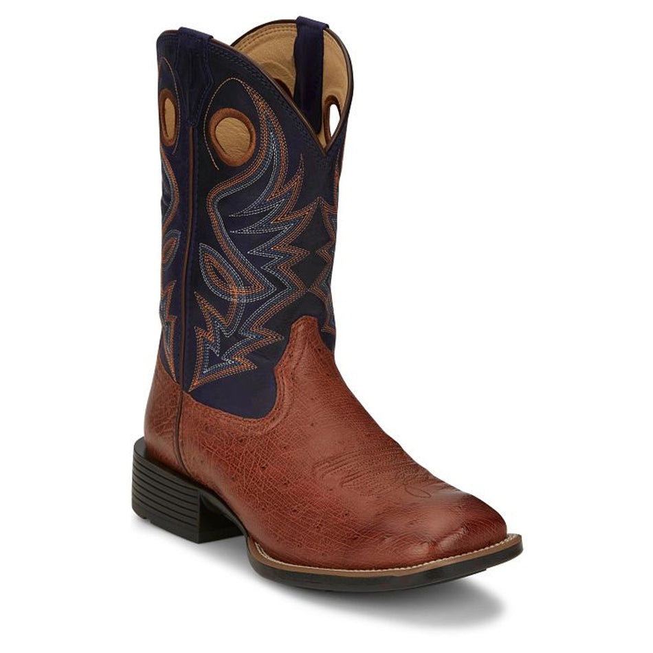 Justin Back Men Footwear Western Exotic Roswell 11" Smooth Ostrich Color Brandy(#UN8751)