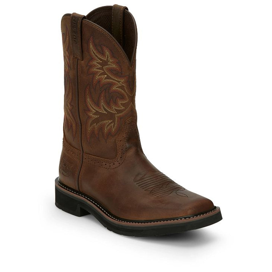 Justin Boot Back Men Footwear Work Pull-On Driller 11" Work Color Dark Brown (#SE4681)