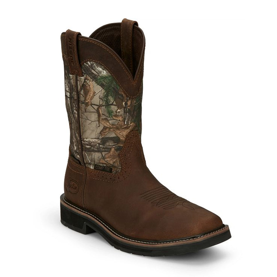 Justin Boot Back Men Footwear Work Pull-On Trekker 11" Waterproof Comp Toe Color Chocolate (#SE4677)