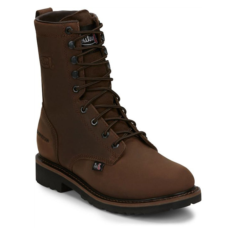 Justin Boot Back Men Footwear Work Lace-Up Drywall 8" Waterproof Color Ahed Brown (#SE960)