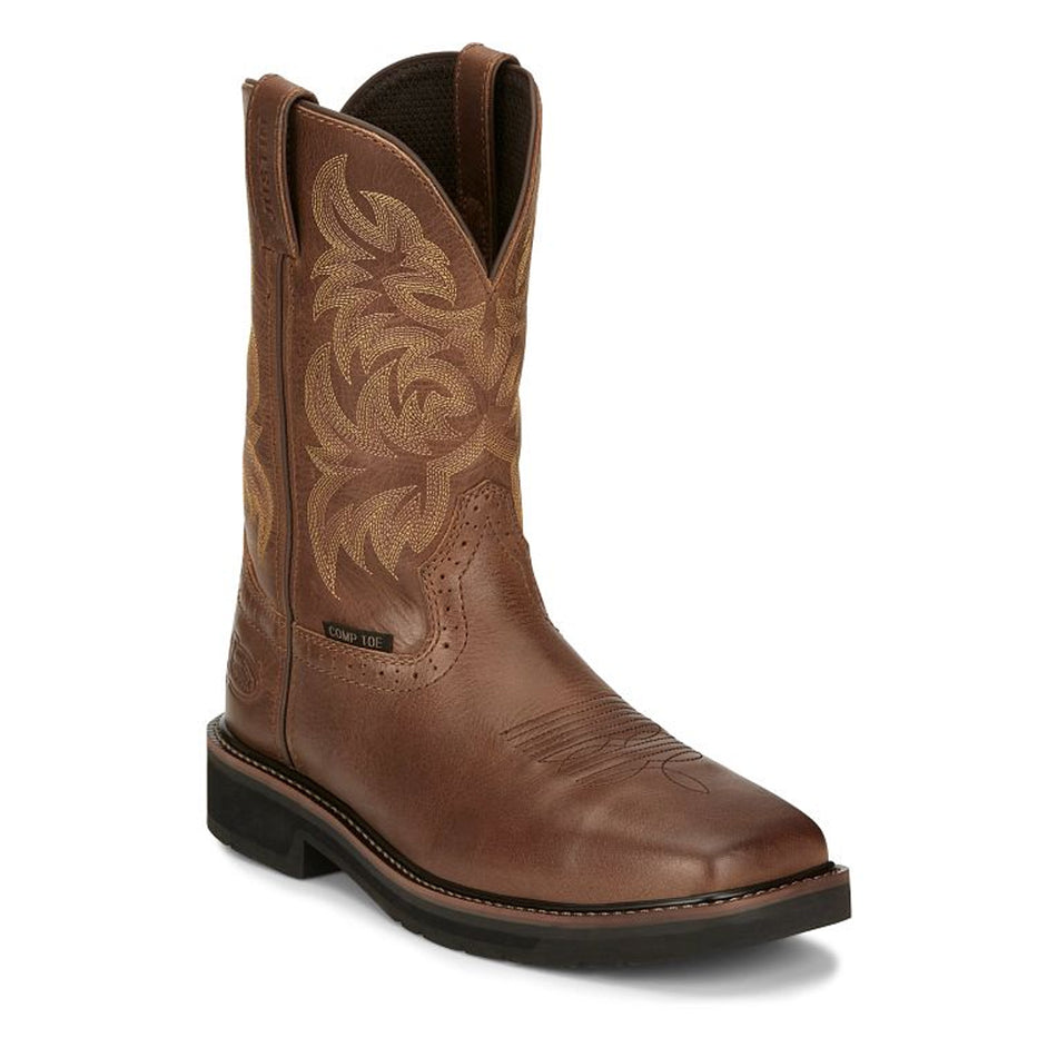 Justin Back Men Footwear Worl Pull-On Hadler 11" Comp Toe Color Brown (#SE4824)