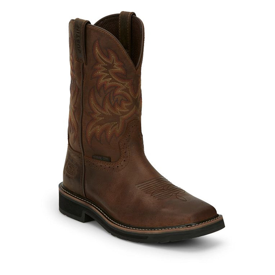 Justin Boot Back Men Footwear Work Pull-On Driller 11" Steel Toe Color Dark Brown (#sE4682)
