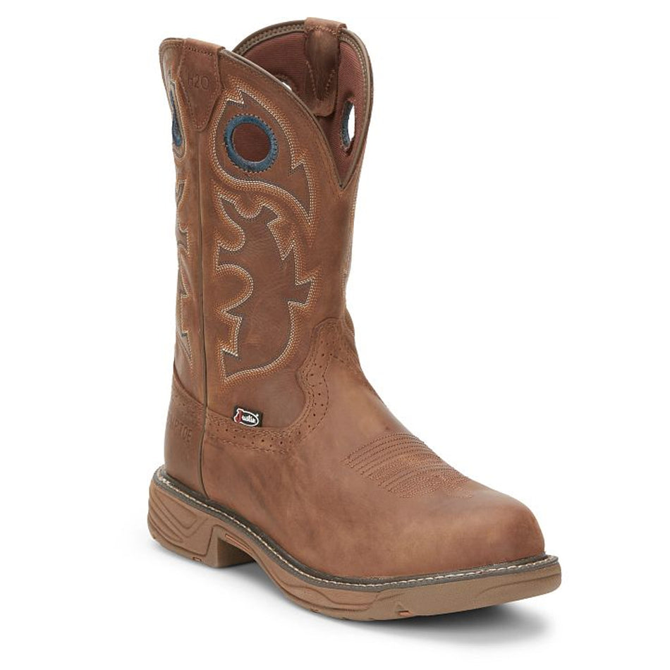 Justin Boot Back Men Footwear Work Pull-On Rush 11" Waterproof Nano Comp Toe Color Barley (#SE4334)