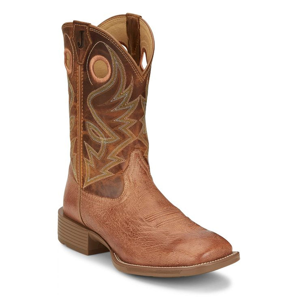 Justin Back Men Footwear Western Exotic Roswell 11" Smooth Ostrich Color Cognac (#UN8750)