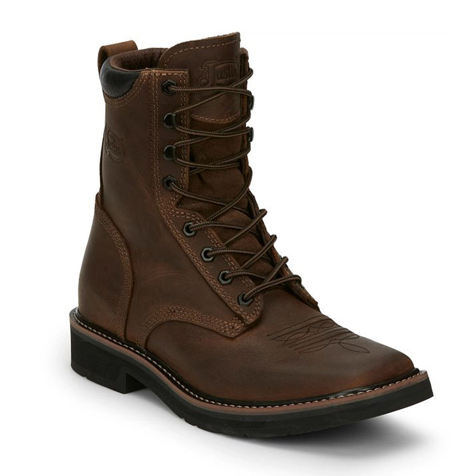 Justin Boot Back Men Footwear Work Lace-Up Pulley 8" Work Color Aged Bark (#SE681)