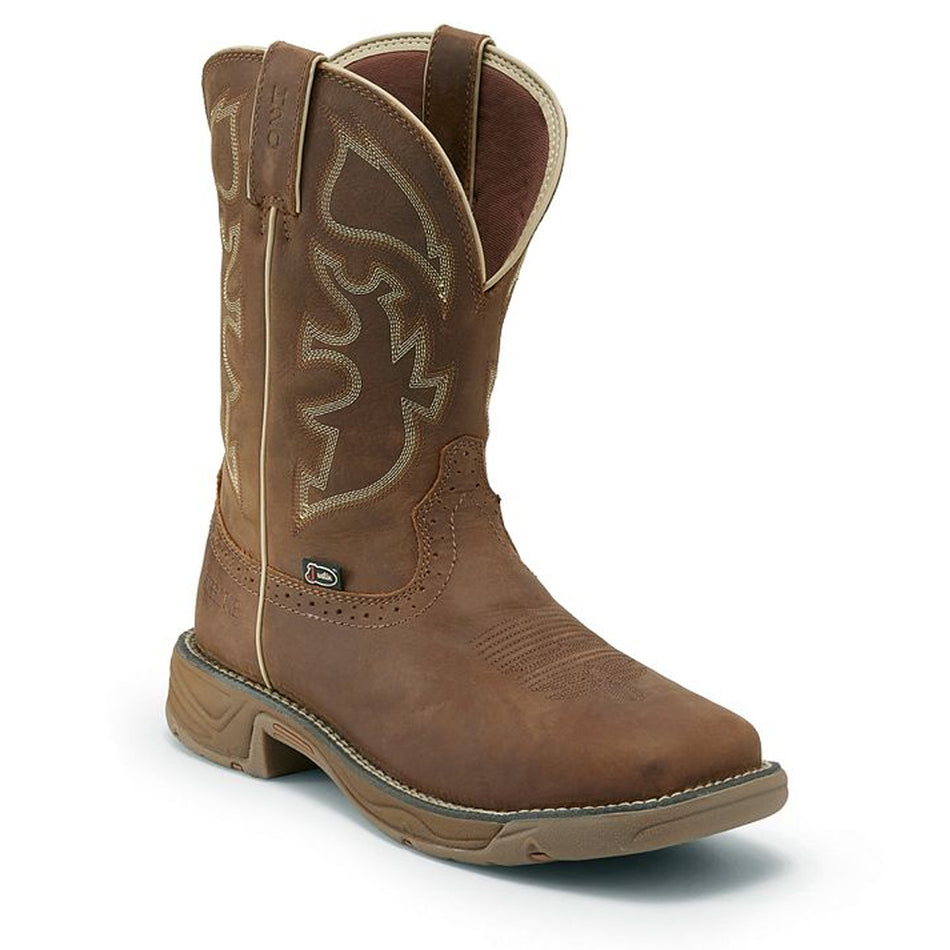 Justin Boot Back Men Footwear Work Pull-On Rush 11" Waterproof Steel Toe Color Saddle (#WK4331)
