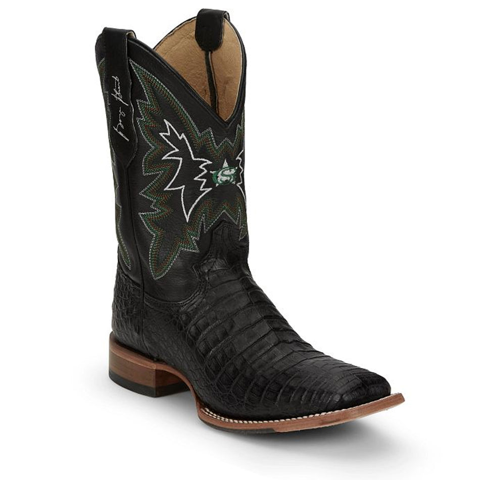 Justin Back Men Footwear Western Exotic Haggard 11" Caiman Color Black (#GR5705)