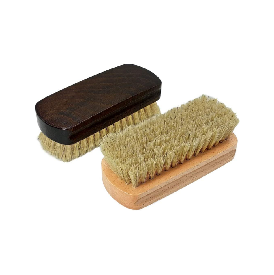 Goeielewe 2-Pack Shining Brushes Wood Handle with Pig Bristle Shoe Brushes Polishing Cleaning Buffing Brush Cleaner for Shoes Boots Crafts Cloths Furniture 2 Colors