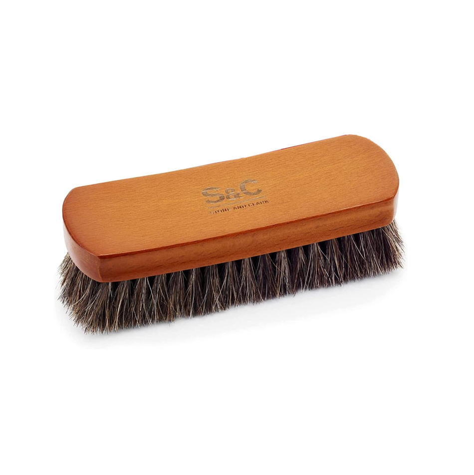 Premium Brown Horsehair Brush - Horsehair Shoe Brush for Cleaning Polishing & Buffing Leather Shoes - Shoe Shine Brush w/Soft Bristles Comfy Grip - Shoe Brushes Made of Beech Wood