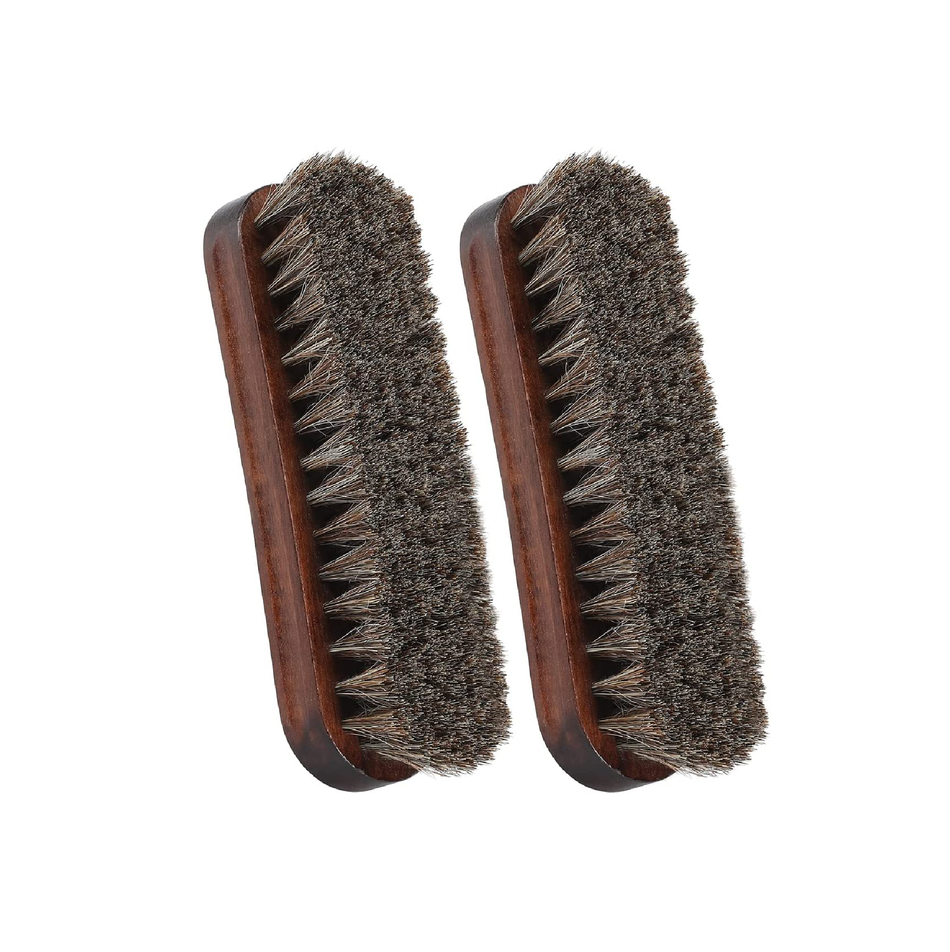 Horsehair Shoes Shine Brush Soft Horse Hair Bristles Leather Clean & Care Brushes with Comfortable Grip for Shoes Boots Coats and Bags - 2 Pack