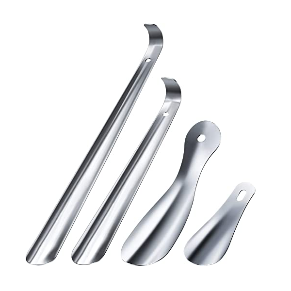 4 Pieces Stainless Steel Shoe Horn Set, 16.5 Inch 12 Inch Long Handle Metal Shoe Horn 7.5 Inch 4 Inch Short Travel