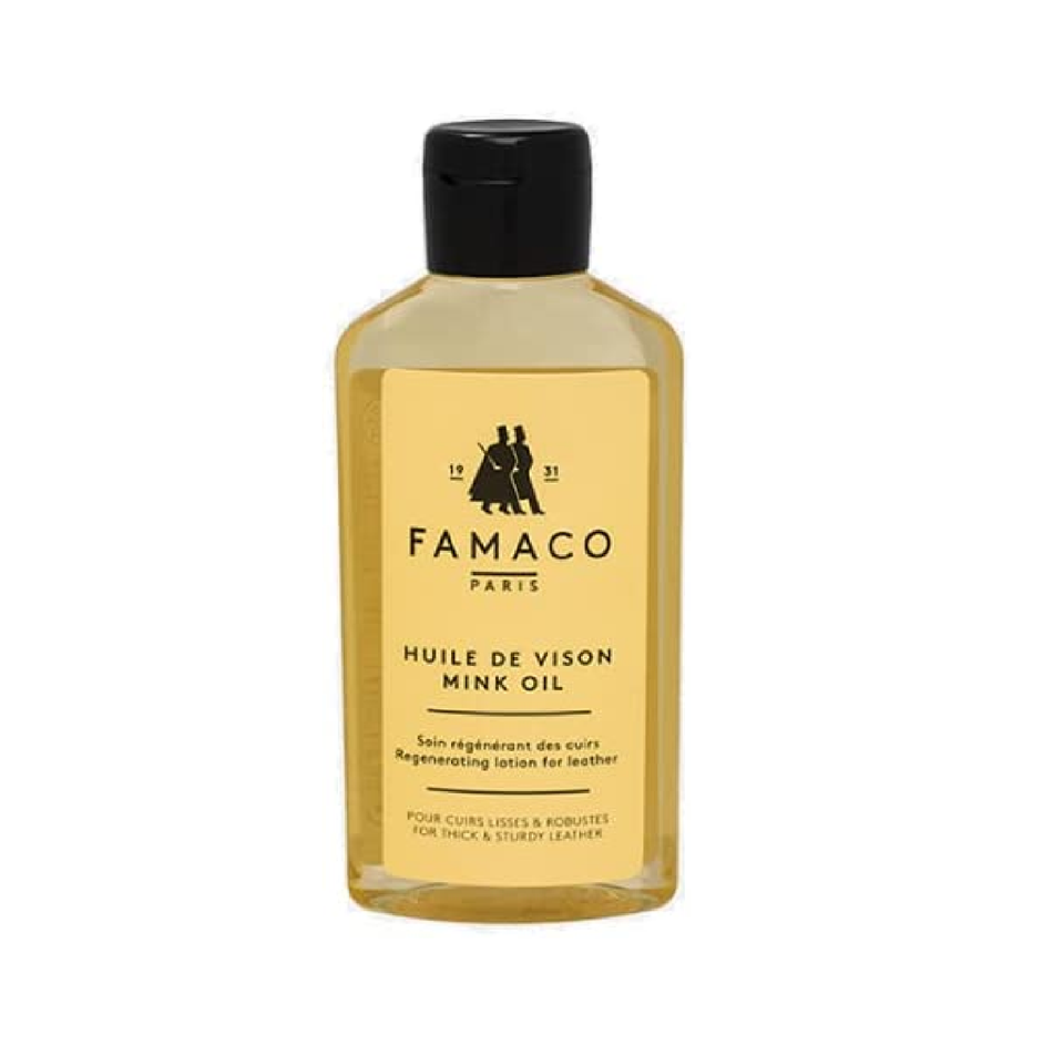 Famaco Mink Oil - Liquid Solution - Natural Leather Conditioner & Nourisher for Shoes Boots Outdoor Sport Equipmet Garements - 4.23 oz