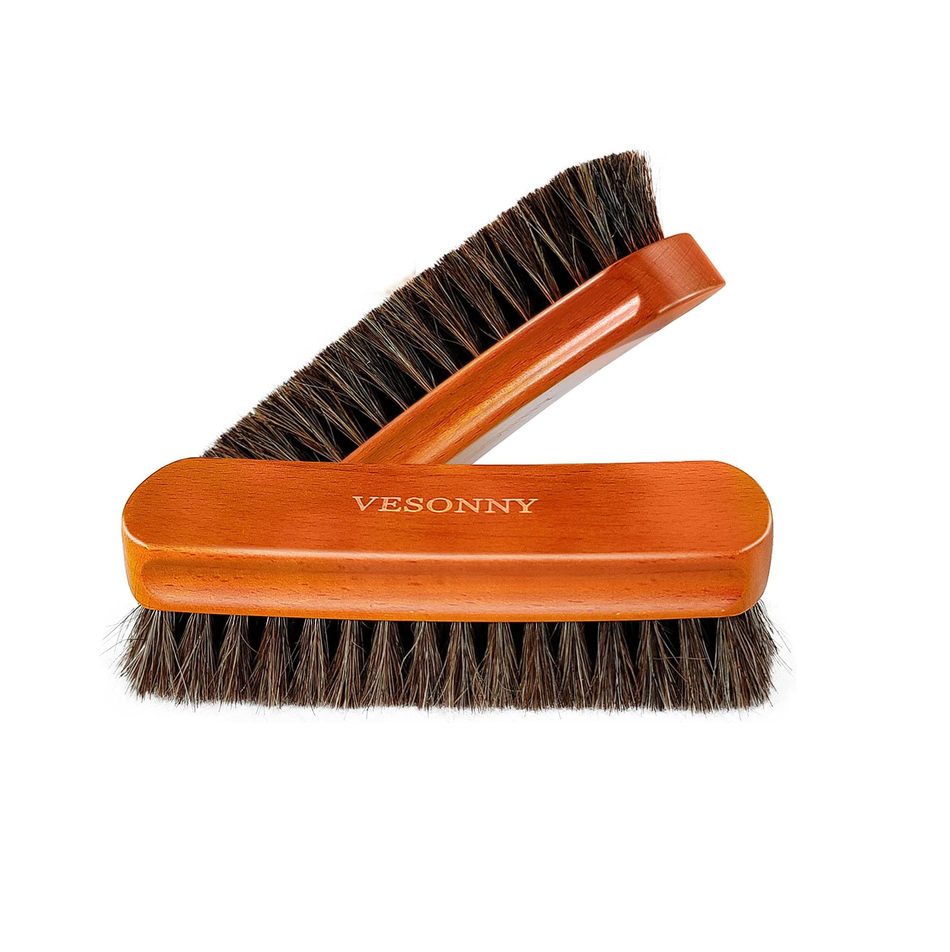2 Pieces Horsehair Shoe Brush Shoe Polish Brush Shoe Cleaning Brush Natural Bristles for Cleaning & Polishing Leather Suede Sneakers Shoes Brown