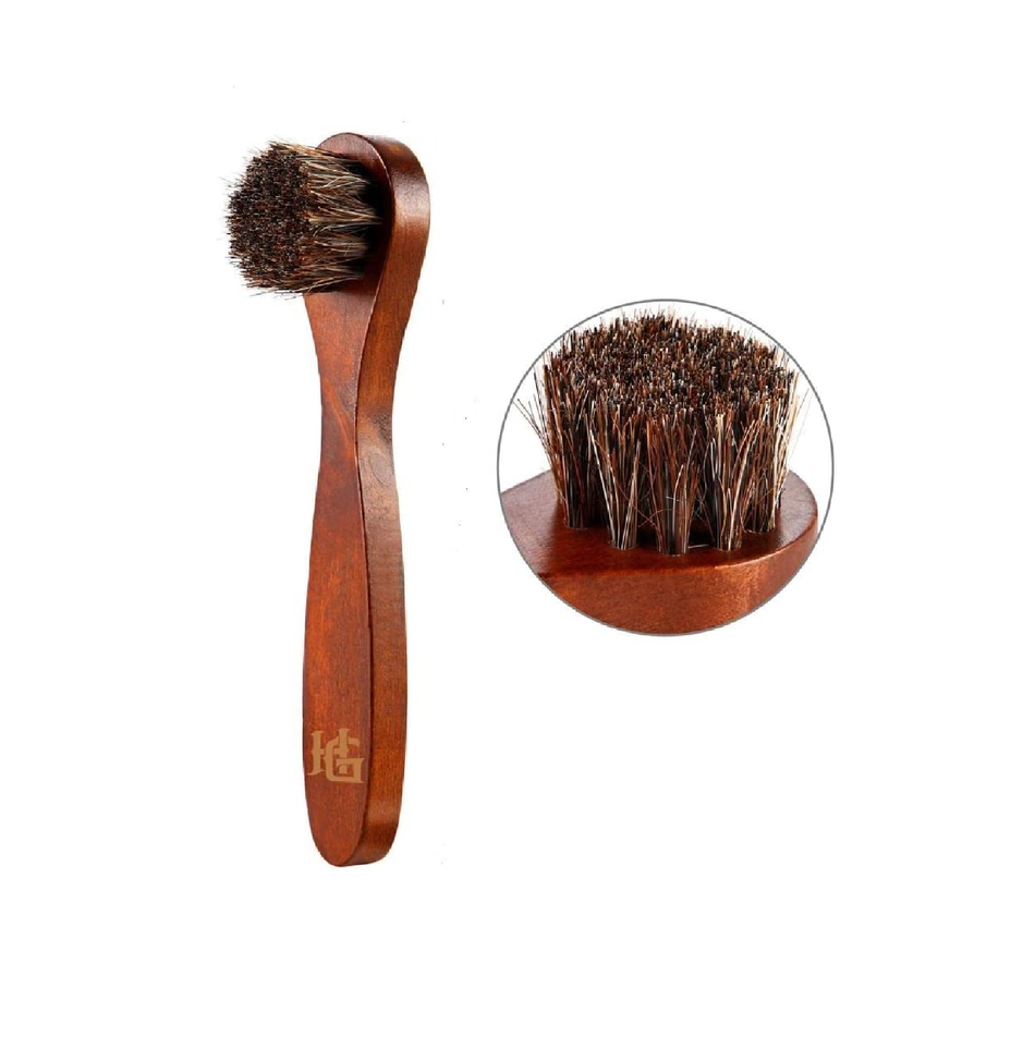 Homiegear Polishing Horsehair Shoe Brush 100% Soft Horse Hair Bristles Unique Concave Design Wood Handle with Comfortable