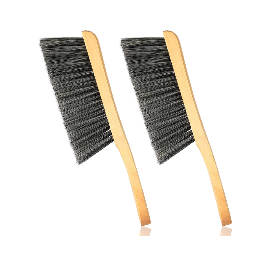 2 Pieces Wooden Bench Brushes Fireplace Brush Horse Hair Bench Brush Soft Bristles Long Wood Handle Dust Brush for Hearth