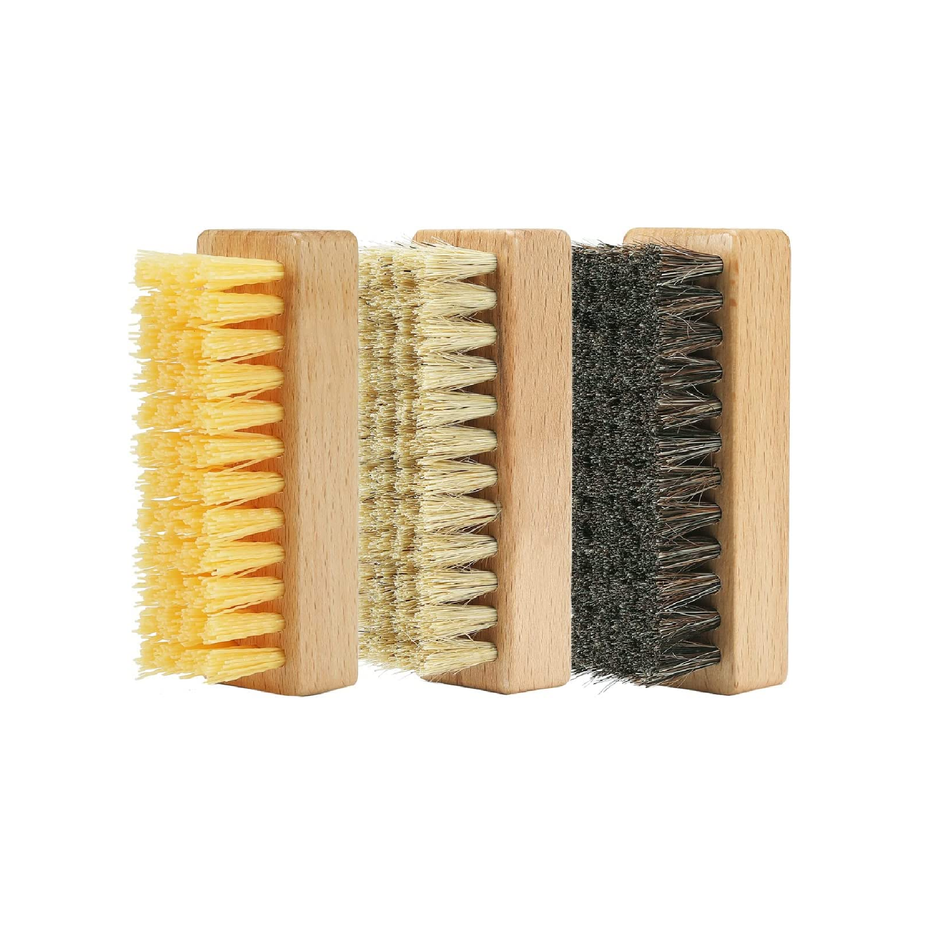Shoe Cleaning Brush Set with Nylon, Boar and Horsehair Bristles, Wooden Sneaker Cleaner Brush for Leather Suede Canvas Textile Bags and Accessories - 3 Pack