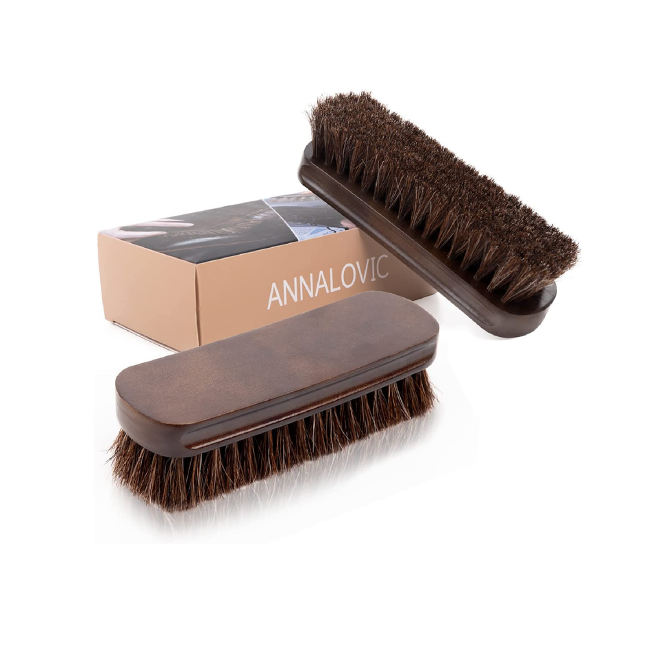 Annalovic 2 PC Horsehair Shoes Polish Brushes Care Cleaning Daubers Applicators for Shoes