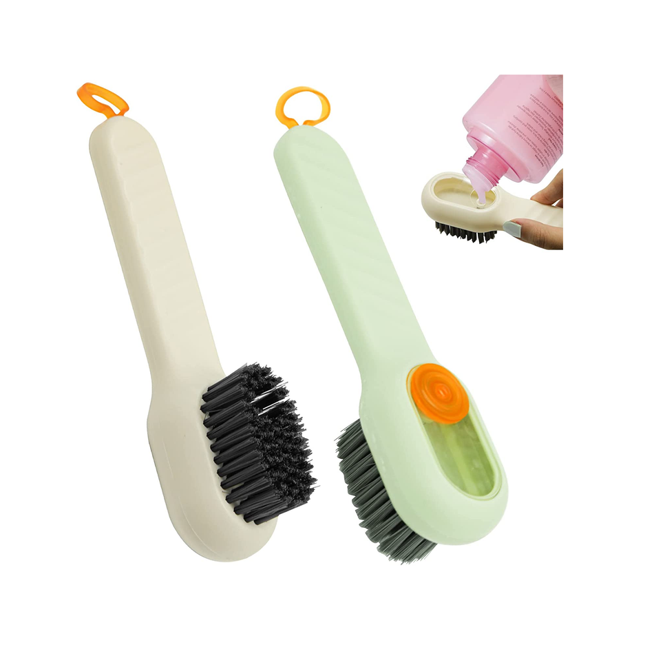2Pcs Multifunctional Liquid Shoe Cleaning Brush with Soap Dispenser Shoe Laundry Brush Scrub Brushes for Cleaning Soft Bristle Cleaning Brushes  (Green White