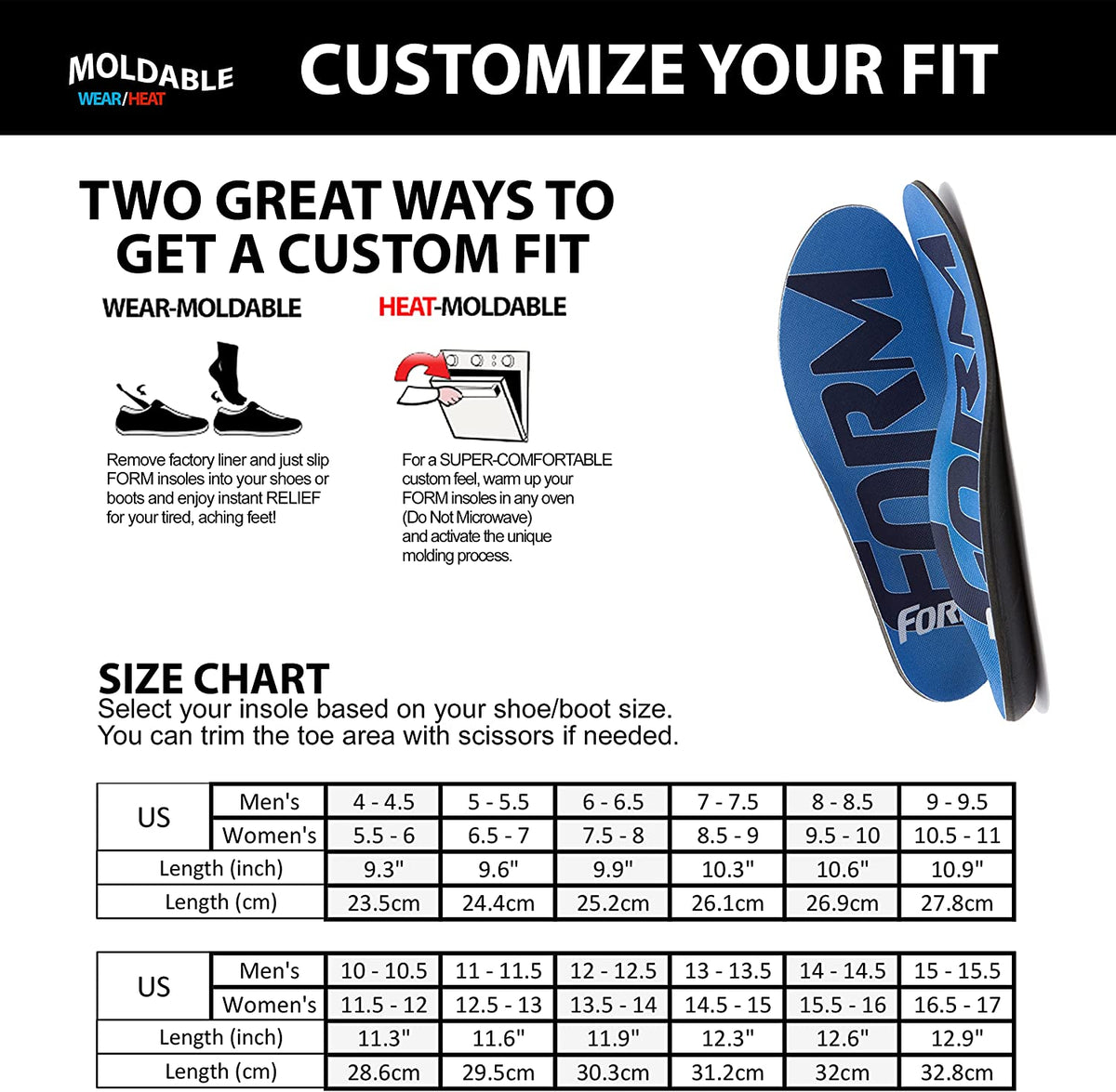 FORM Premium Insoles Maximum Support-Custom Form-Fitting Insole Shoe Inserts