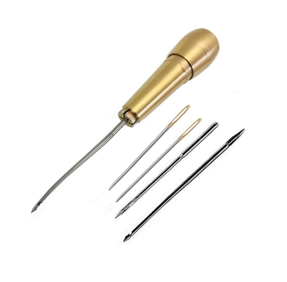 Fbshicung 5pcs Needle Copper Handle Sewing Awl Hand Stitcher Shoe Repair Tool for Repairing Shoe,Bag Canvas Leather Sewing Tool Kit
