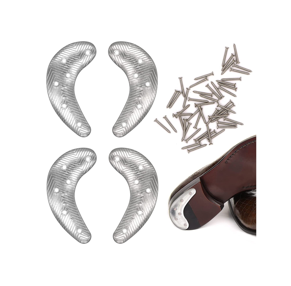 GOETOR Heel Plates 4 PCS Metal Shoes Heel Taps Tips Repair Pad Replacement with Nails