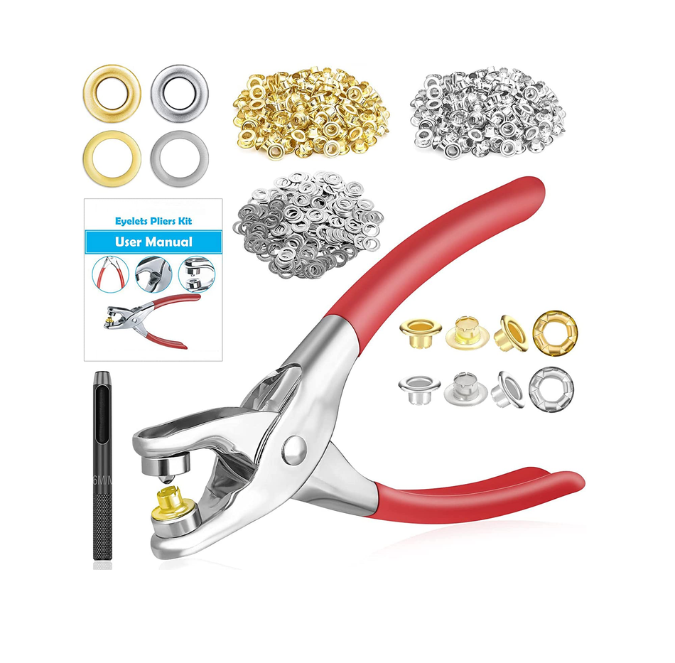 803Pcs Grommet Eyelet Pliers Kit 1/4 Inch 6mm Grommet Tool Kit with 800 Metal Eyelets with Washers in Gold and Silver Eyelet Grommets Portable Shoes