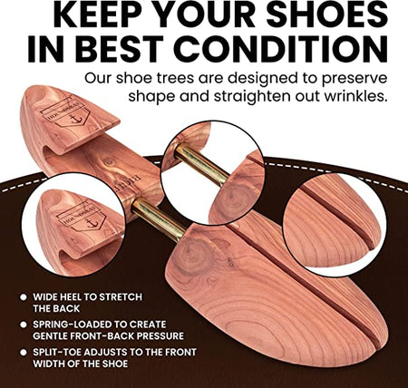 HOUNDSBAY 2 Pack Shoe Tree for Men | Wooden Shoe Stretcher Men | Cedar Shoe Trees