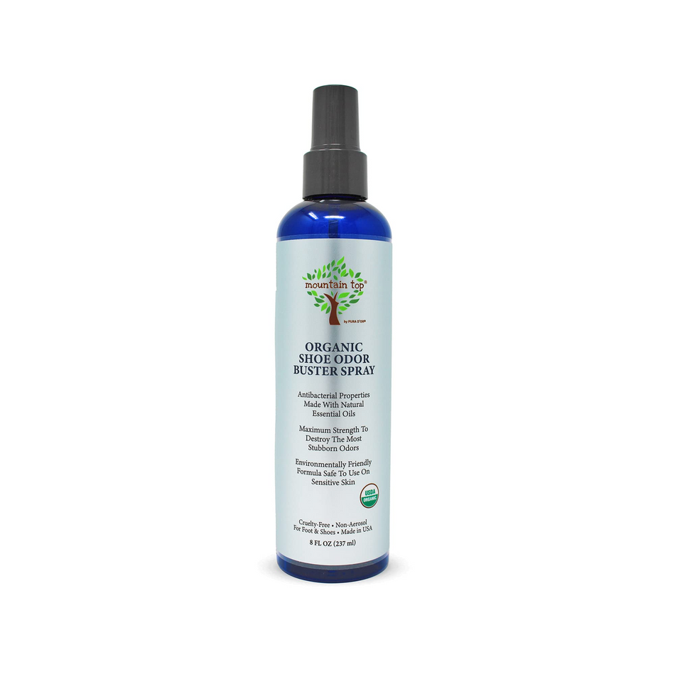 MOUNTAIN TOP Organic Shoe Odor Buster Spray (8oz) Maximum Strength Deodorizes & Removes Bad Smells with Eucalyptus Peppermint Tea Tree