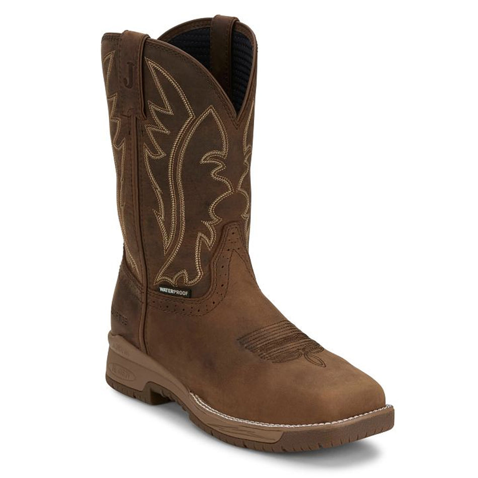 Justin Back Men Footwear Work Pull - On Nitread 11" Waterporof Nano Comp Toe Color Oak (#CR3210)