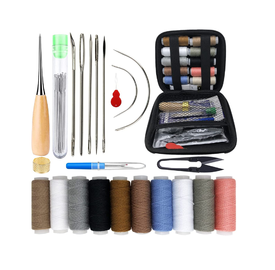 PLANTIONAL  47 Pieces Heavy Duty Sewing Kit with Sewing Awl Seam Ripper Leather Hand Sewing Stitching Needles Sewing Thread for Car Sofa Backpack Shoe