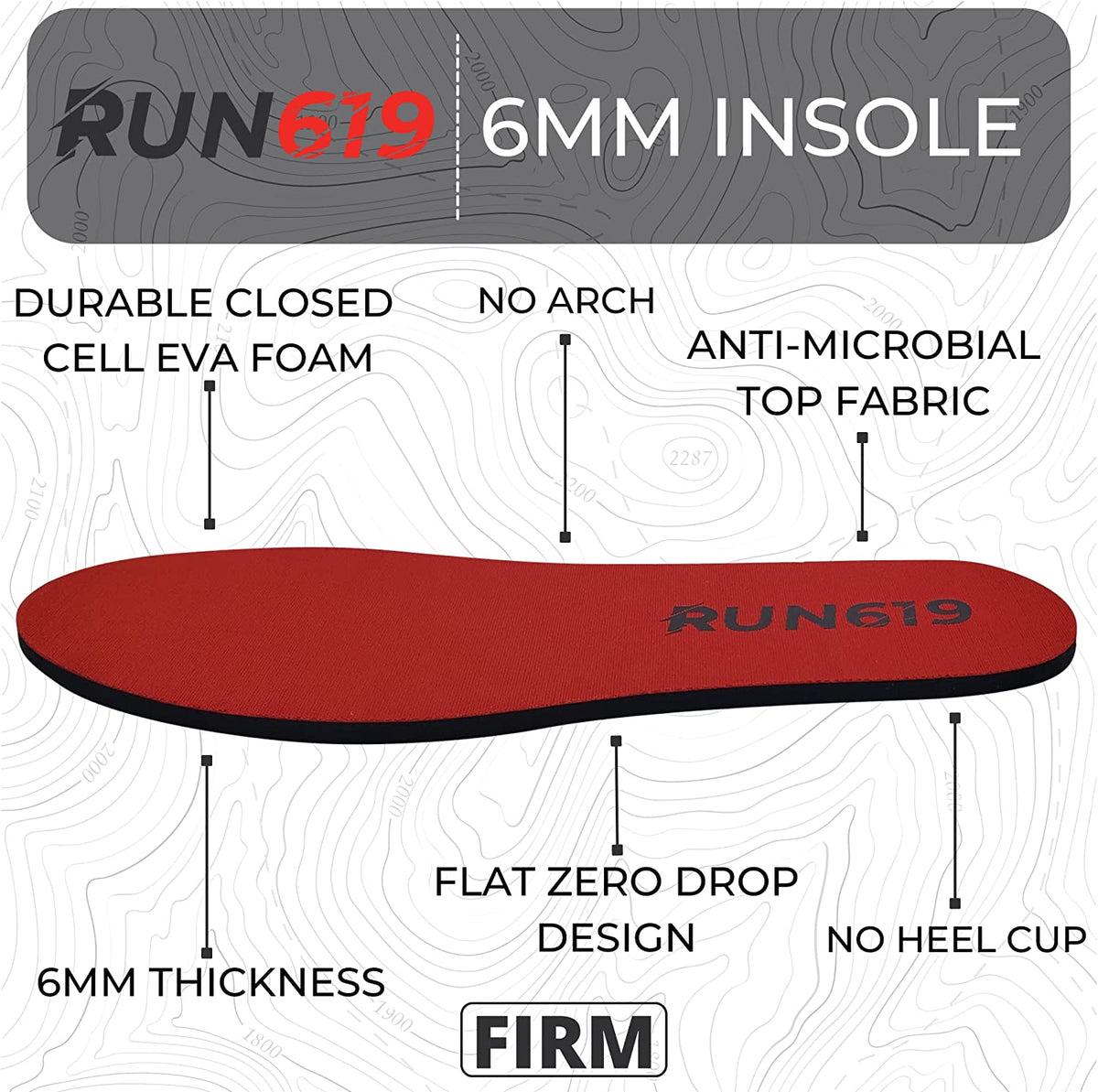 RUN619 Zero Drop Shoe Insoles | Thick Flat Firm Shoe Inserts w/ No Arch Support