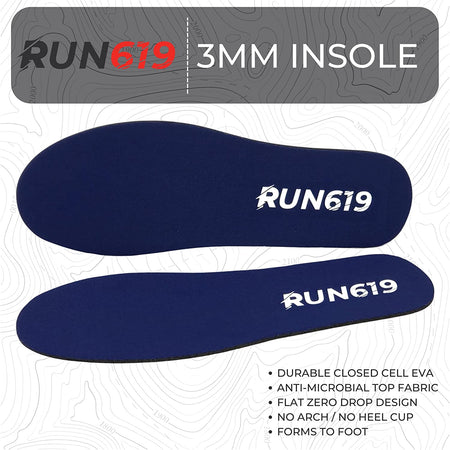 RUN619 Zero Drop Shoe Insoles | Thin Flat Medium Shoe Inserts w/ No Arch Support