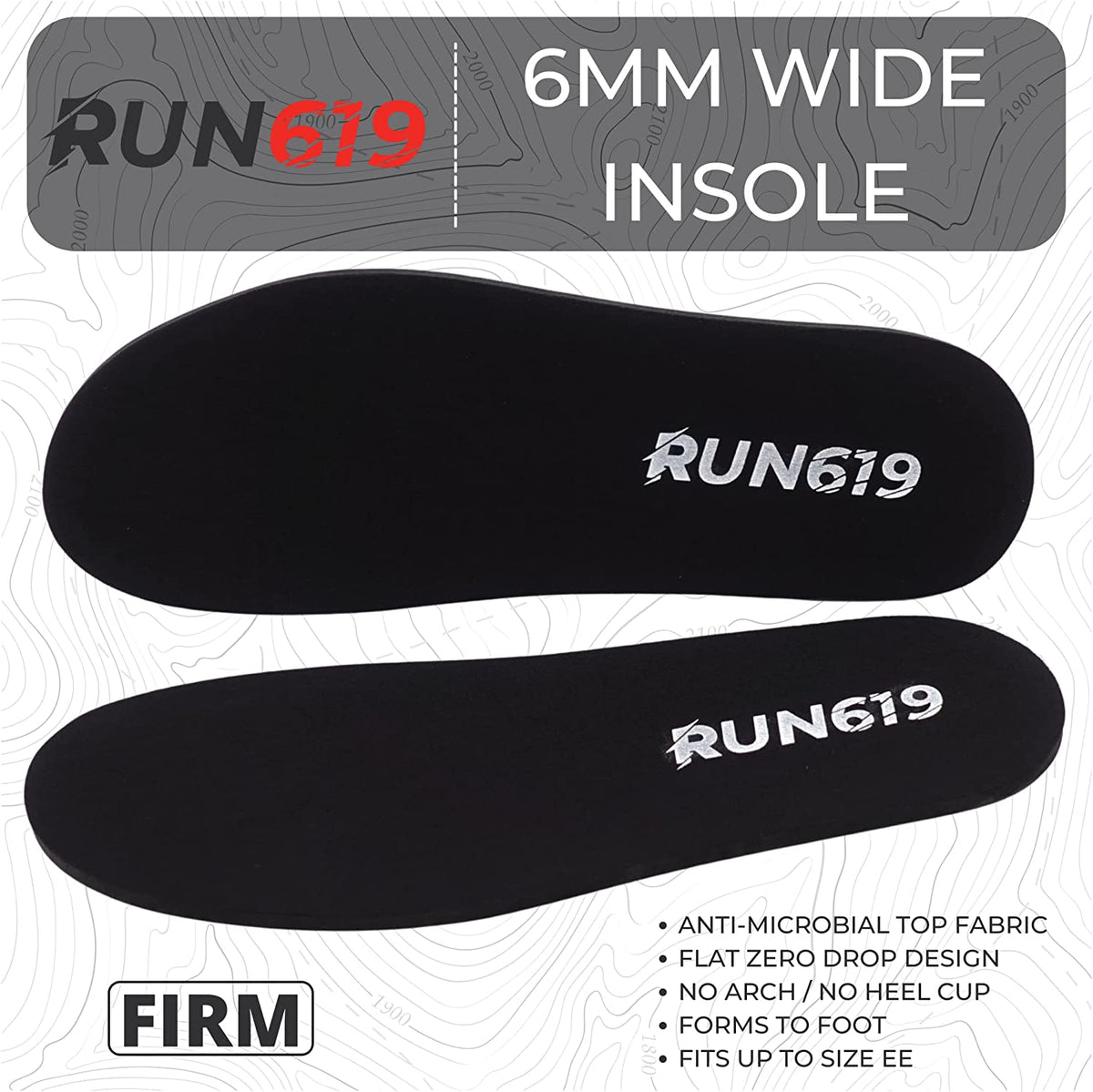 RUN619 Zero Drop Wide Shoe Insoles | Thick Flat Firm Shoe Inserts w/ No Arch Support