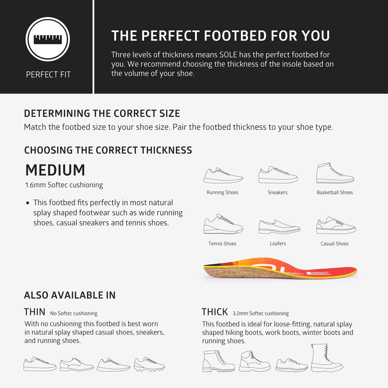 SOLE Performance Medium Wide Cork Shoe Insoles