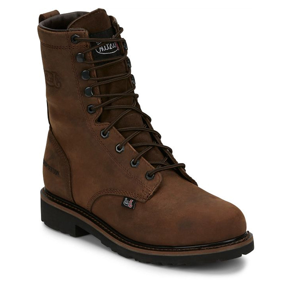 Justin Boot Back Men Footwear Work Lace-Drywall 8" Waterproof Steel Toe Color Brown (#SE961)