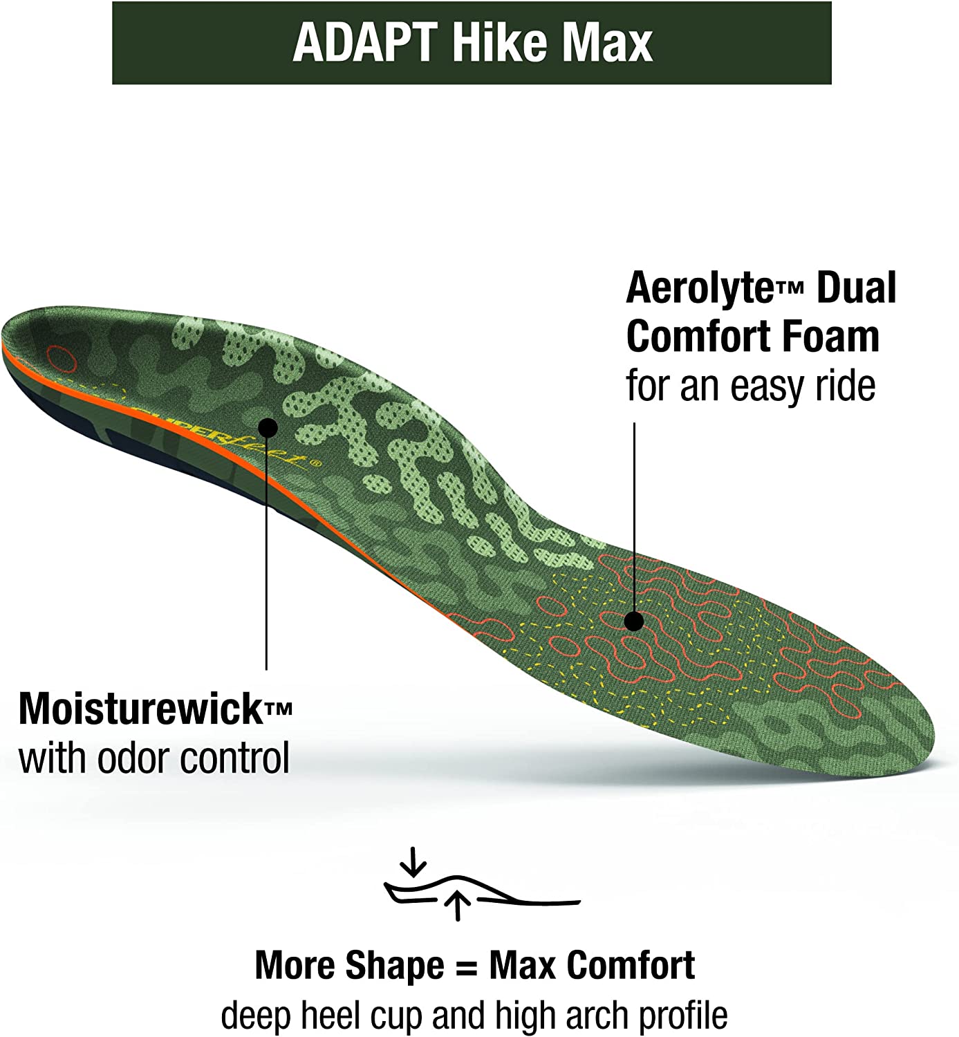 Superfeet Adapt Hike Max | Flexible Arch Support Insoles for Hiking Boots or Shoes