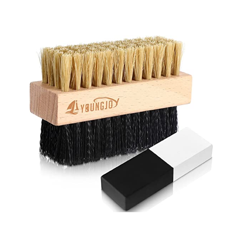 Dual Sided Sneaker Shoe Cleaner Brush Set Boar and Plastic Bristles