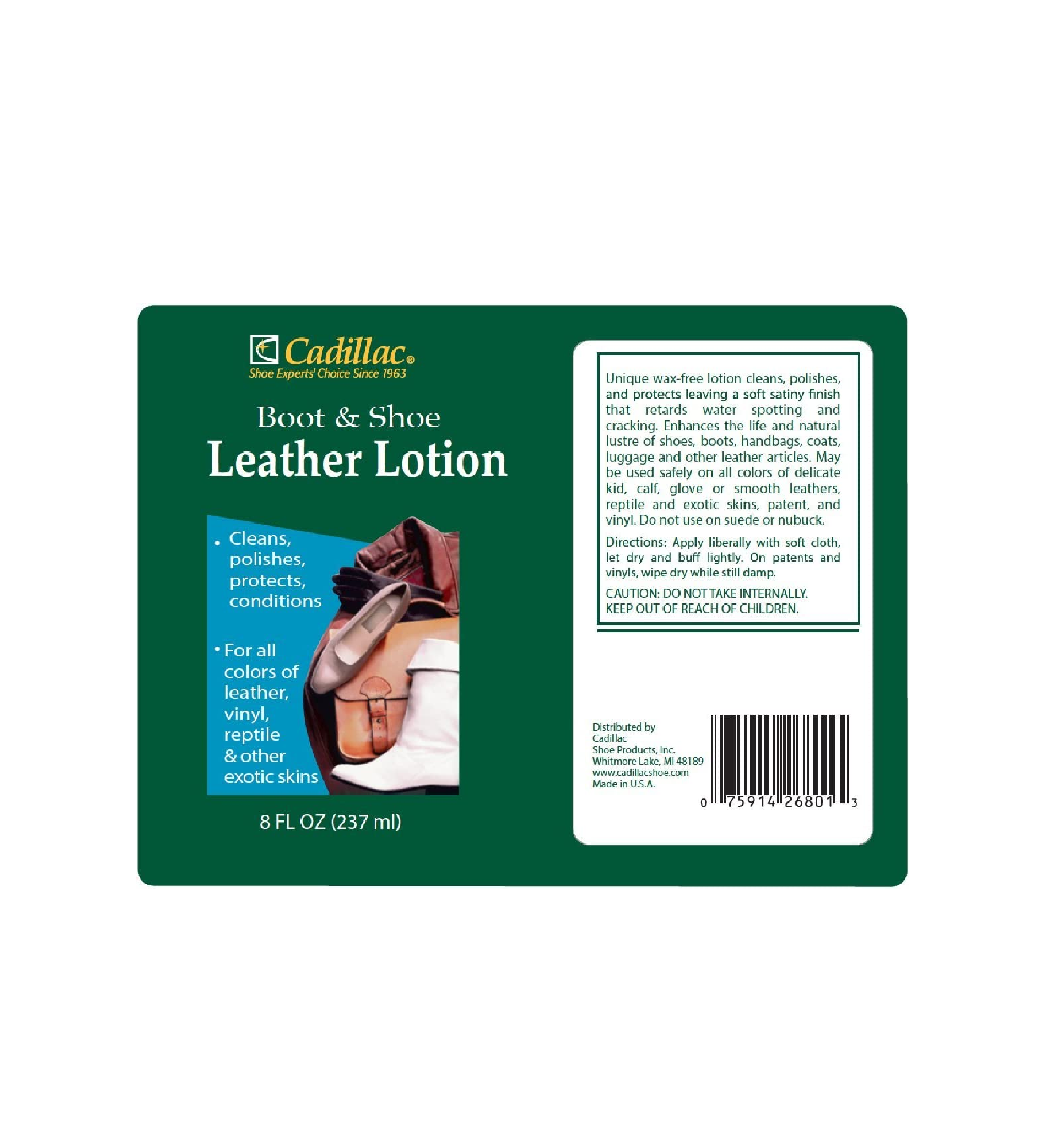  Cadillac Boot and Shoe Leather Lotion 8 Ounces - Cleans,  Conditions, Protects, and Polishes Leather Footwear and Accessories :  Automotive