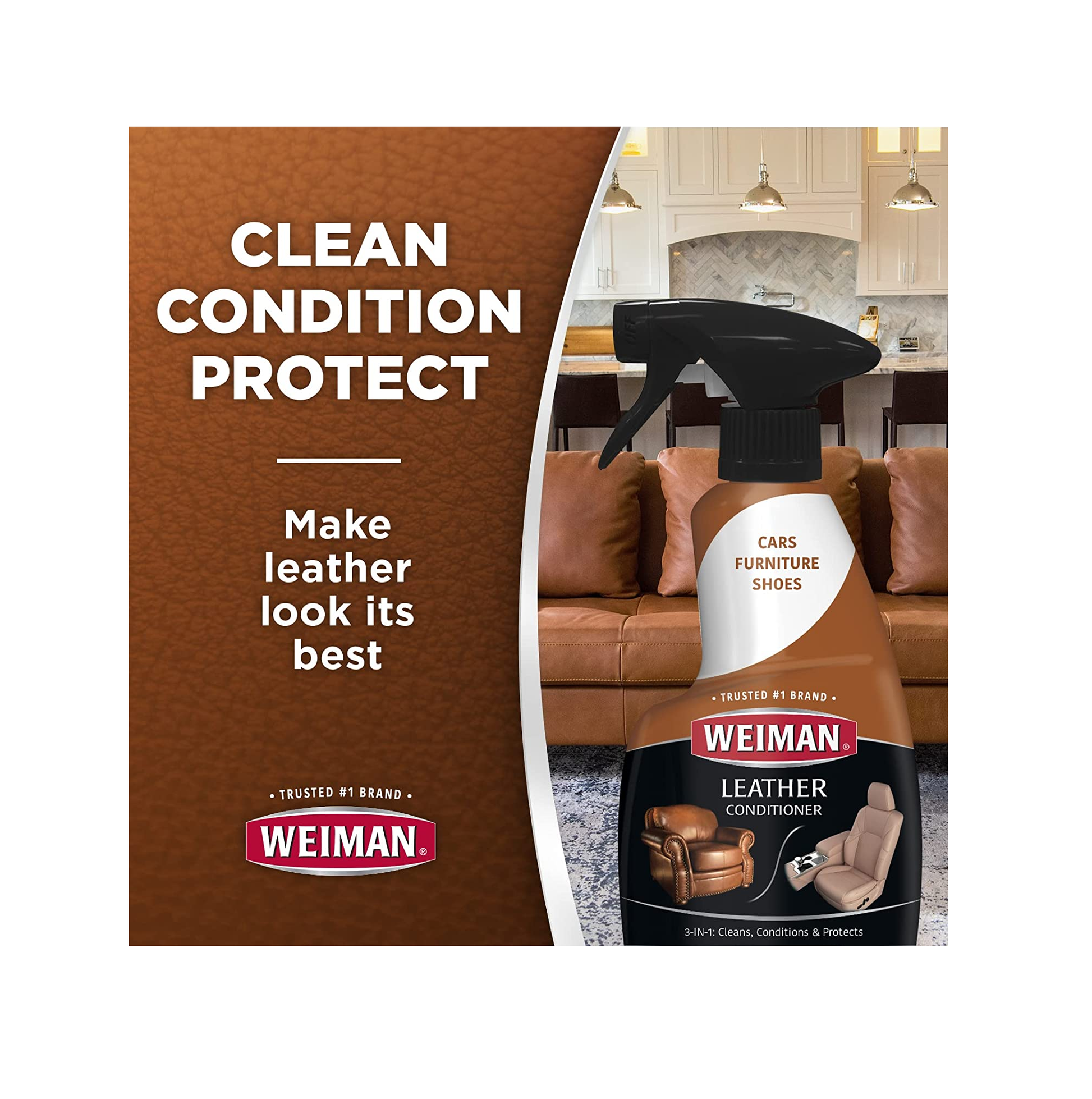 Weiman Leather Wipes - 2 Pack - Clean Condition UV Protection Help Prevent  Cracking or Fading of Leather Furniture, Car Seats & Interior, Shoes and  More 